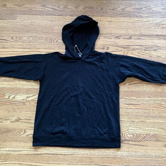 EILEEN FISHER Black Stretch Sweater Pull Over Hoodie  Women's Size XS - Picture 2 of 7